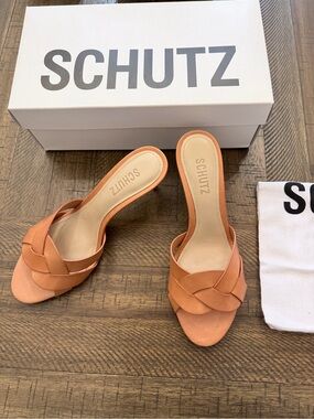 SCHUTZ Braided Slide Mules in Peachy Tan